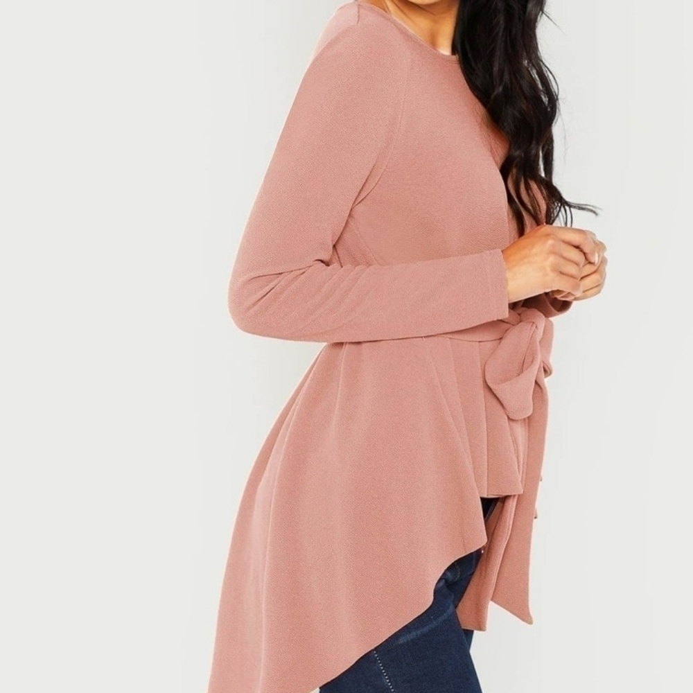 SHEIN Self Belted Dip Hem Top - Picture 7 of 15